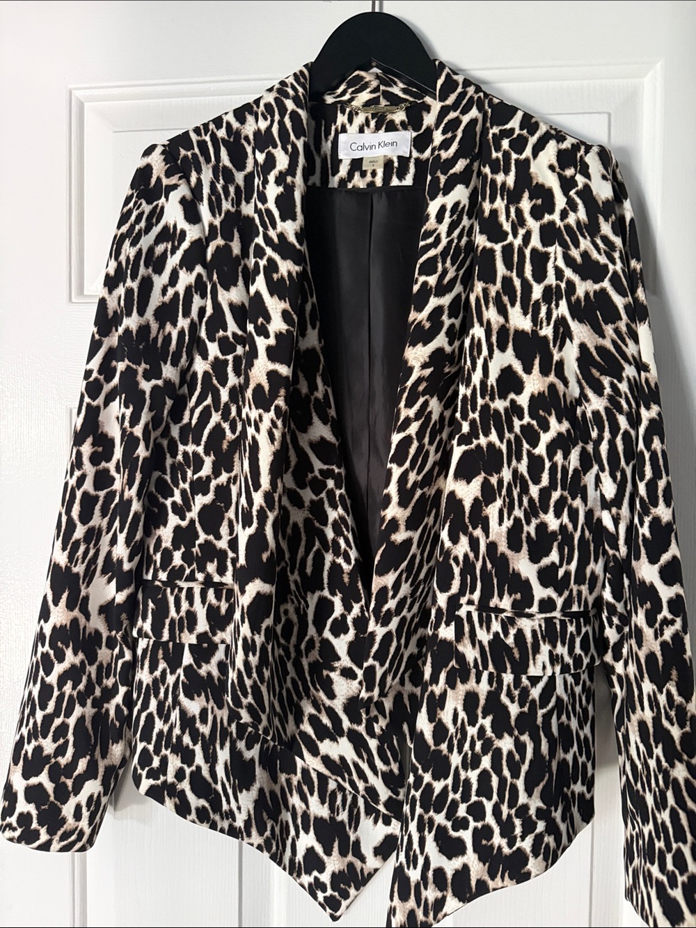 Calvin Klein Leopard Print Tailored Blazer - Black & Cream